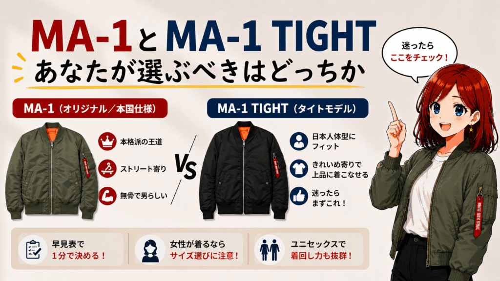 結論:アルファのMA-1は「ダサい」のではなく、サイズと着方の問題