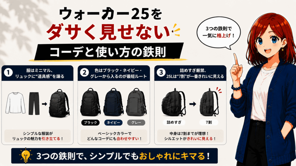 結論：コールマンのウォーカー25は「ダサい」のではなく、選び方と合わせ方の問題