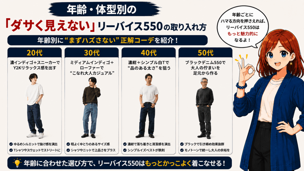 結論：リーバイス550は「ダサい」のではなく「履き方を間違えてるだけ」だった