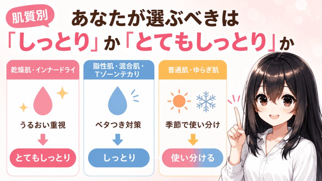 肌質別：あなたが選ぶべきなのは「しっとり」か「とてもしっとり」か
