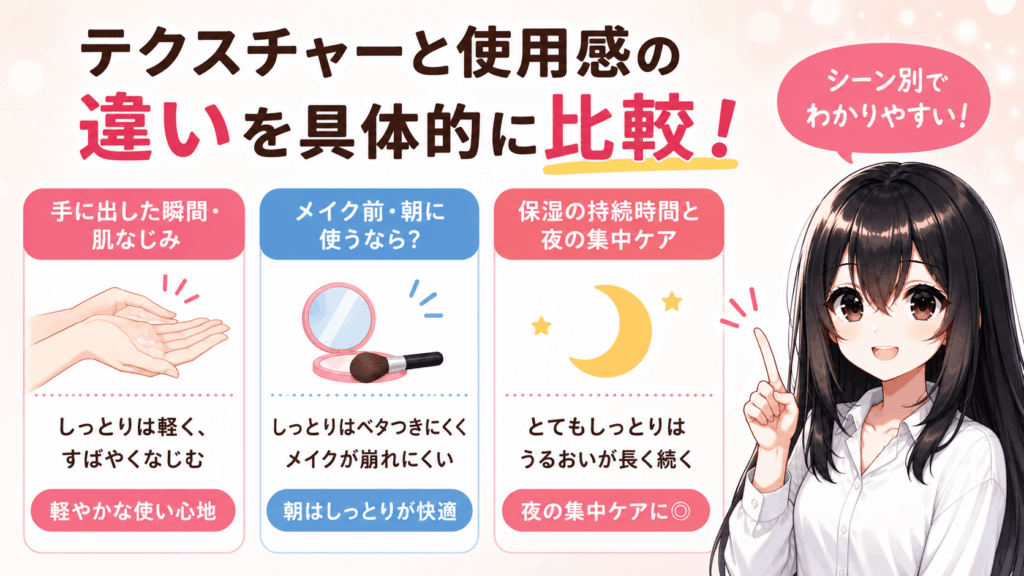テクスチャーと使用感の違いを具体的に比較